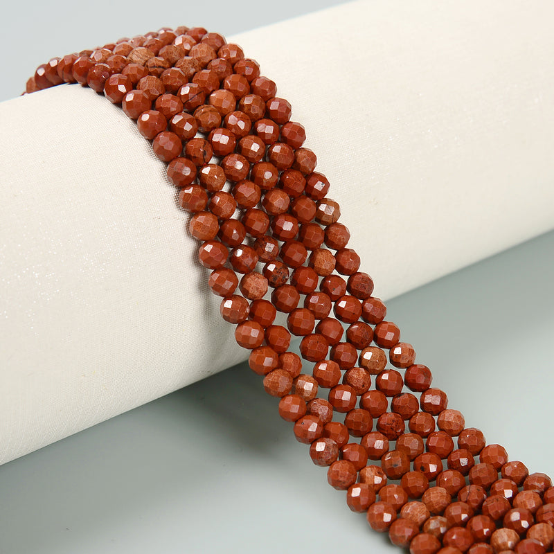 Natural Red Jasper Faceted Round Beads Size 3mm 4mm 15.5'' Strand