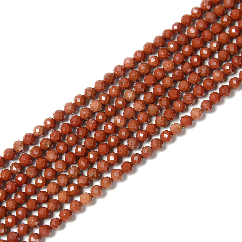 Natural Red Jasper Faceted Round Beads Size 3mm 4mm 15.5'' Strand