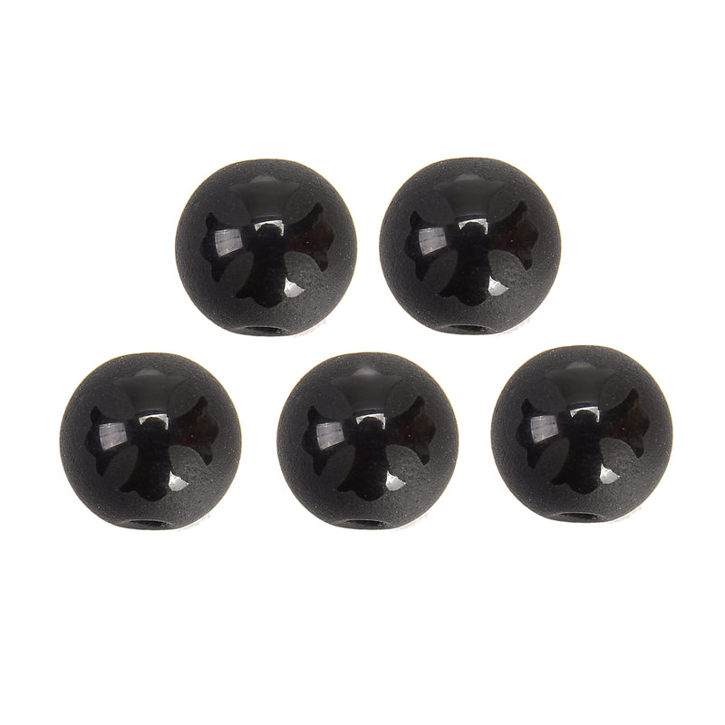 Black Agate Maltese Cross Shiny Design Matte Round 6mm 8mm 10mm 15.5" Strand