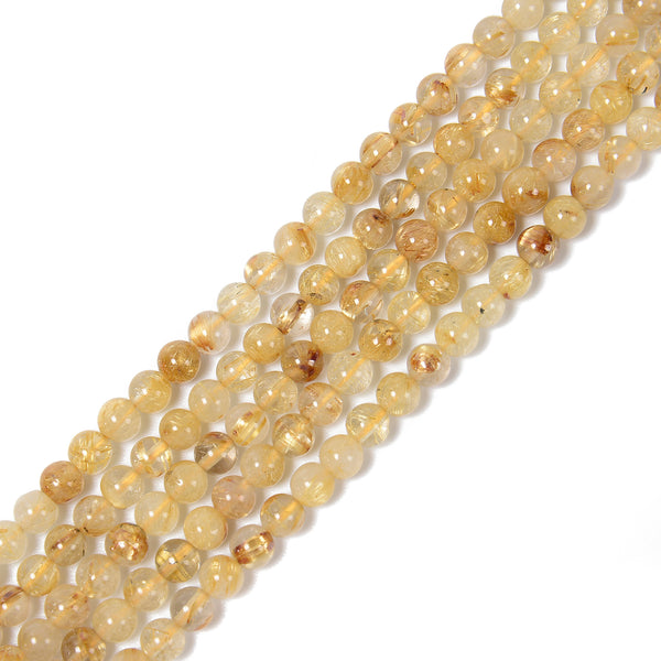 High Quality Golden Rutilated Quartz Smooth Round Beads 4mm 15.5" Strand