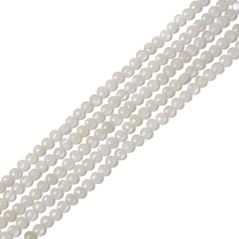 White Rainbow Moonstone Faceted Flat Coin Beads 4mm 15.5" Strand