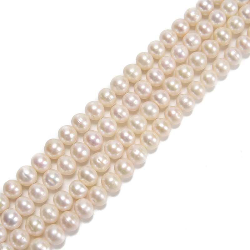 Fresh Water Pearl White Potato Button Beads 9-10mm 15" Strand