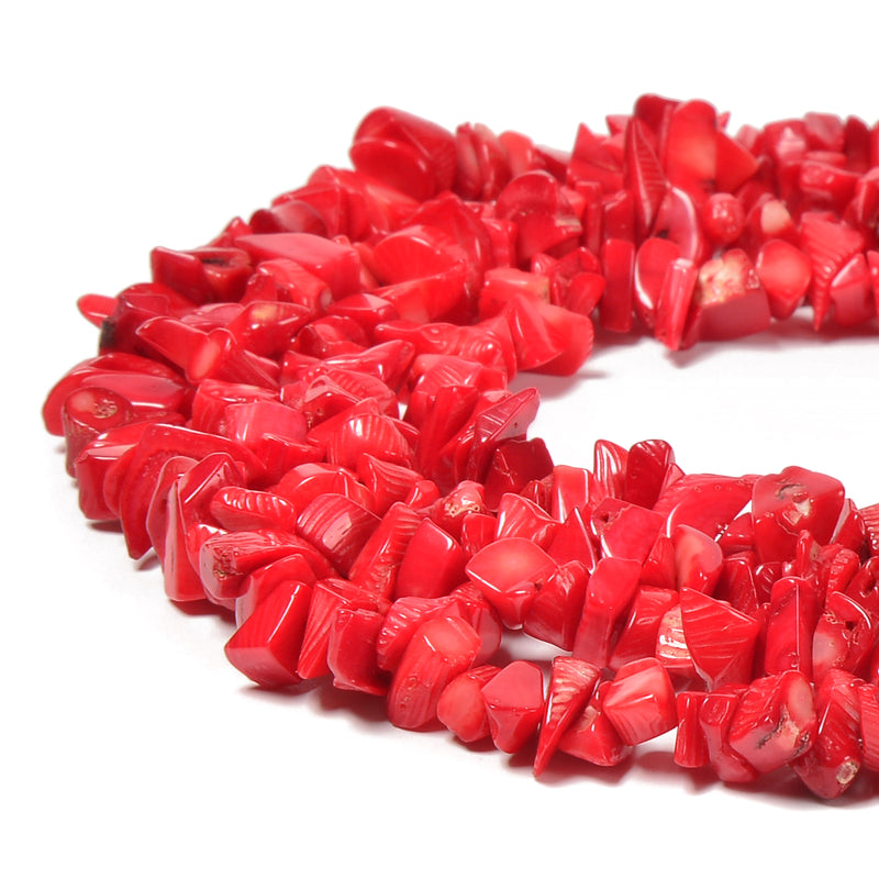 Red Bamboo Coral Irregular Nugget Chips Beads Approx 7-8mm 34" Strand