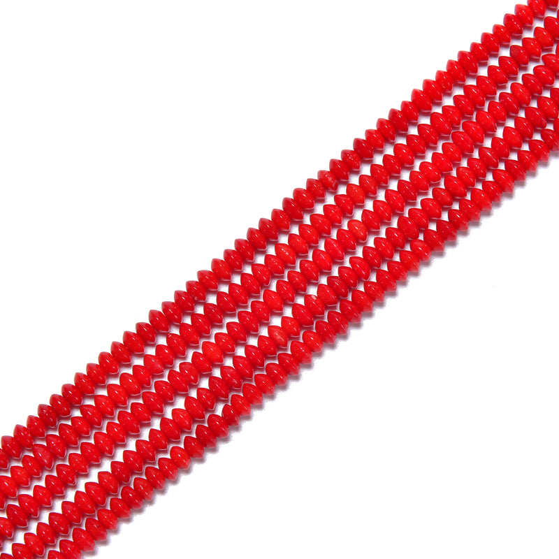Red Bamboo Coral Smooth Rondelle Discs Beads 2x4mm 3x5mm 15.5" Strand