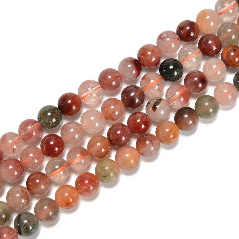 Multi-Color Rutilated Quartz Smooth Round Beads 6mm 8mm 10mm15.5" Strand