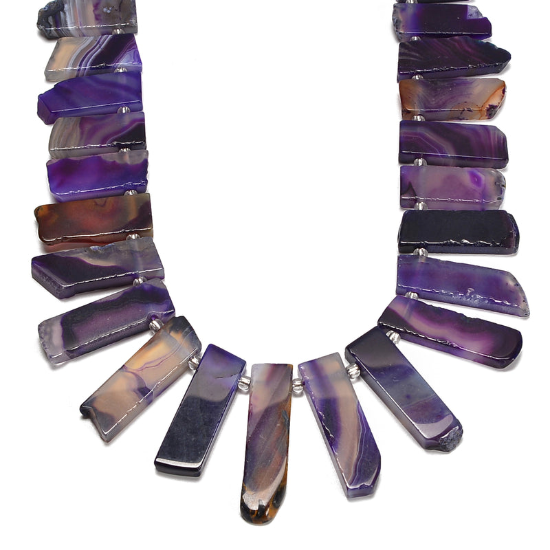 Purple Agate Graduated Slab Slice Stick Points Beads 10x25-12x45mm 15.5'' Strand