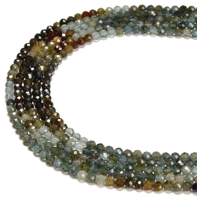 Gradient Indicolite Tourmaline Faceted Round Beads Size 3.5mm 15.5'' Strand