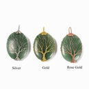 Green Aventurine Tree Pendant Silver Gold Wire Wrap Oval 30x40mm Sold per Piece