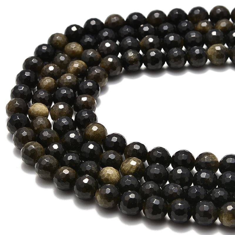 natural gold sheen obsidian faceted round beads