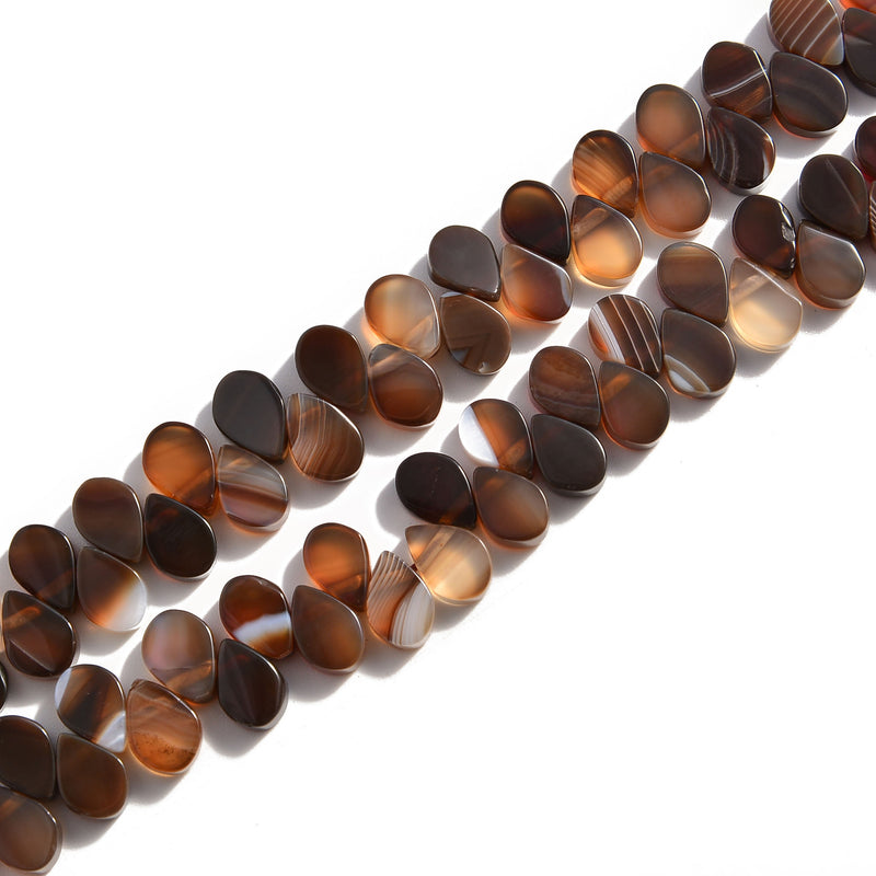 Brown Striped Agate Flat Teardrop Side Hole Beads 6x8mm 15.5" Strand