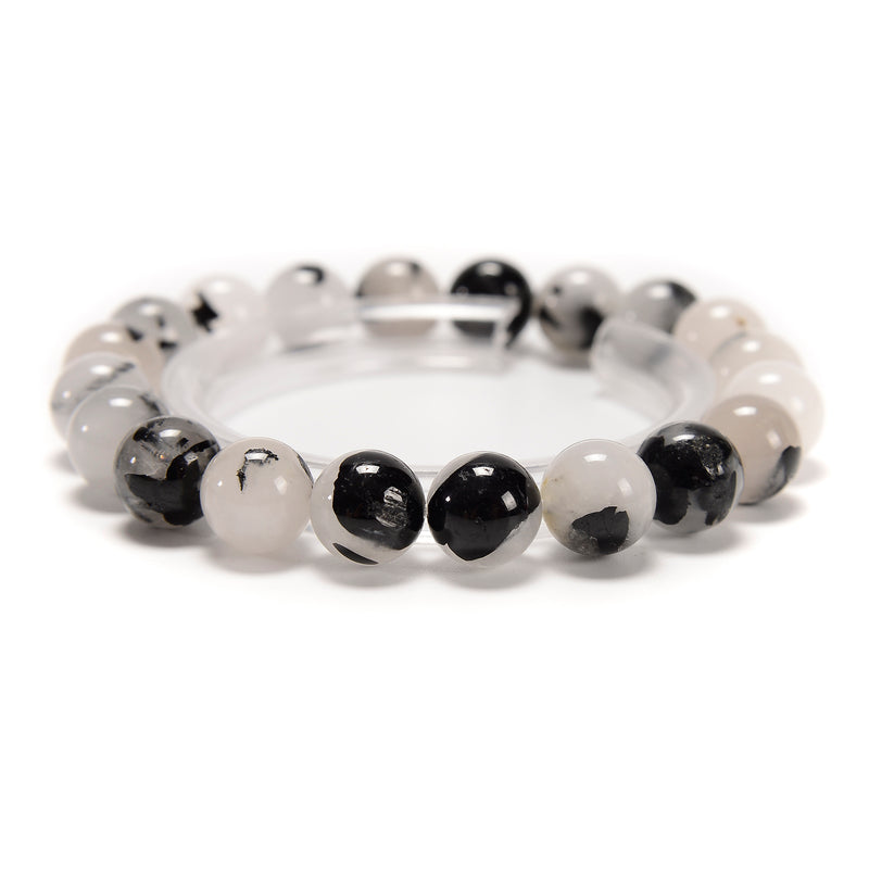 Black Tourmalinated Quartz Smooth Round Beads Bracelet Size 8mm 10mm