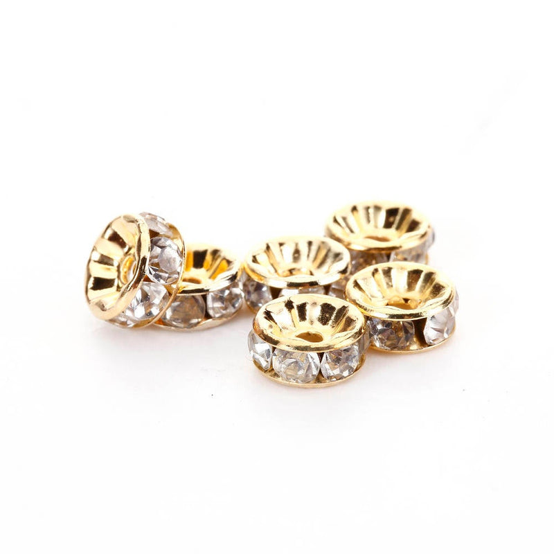 Clear AB Rhinestone Rondelle Spacers Gold/Silver 4mm 6mm 8mm 10mm 50pc –  CRC Beads