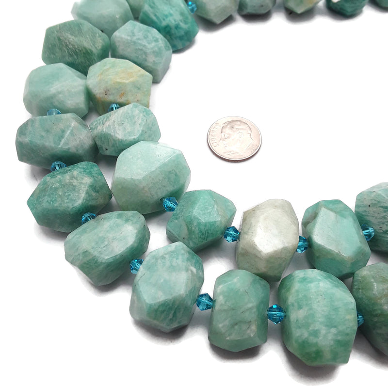 Natural Green Amazonite Faceted Nugget Chunk Beads Approx 13x20mm 15.5" Strand