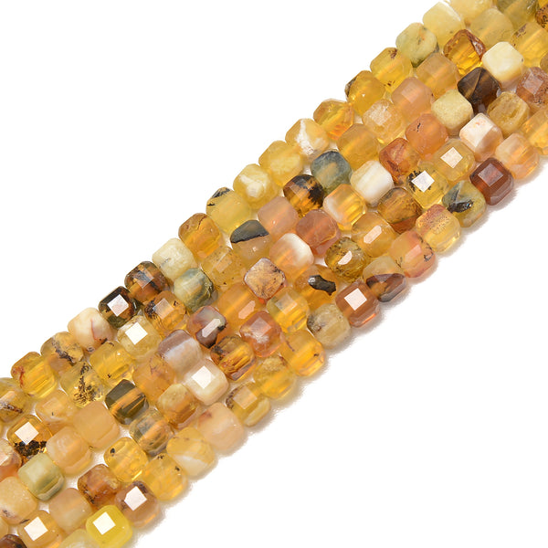Natural Yellow Opal Faceted Cube Beads Size 4mm 15.5'' Strand