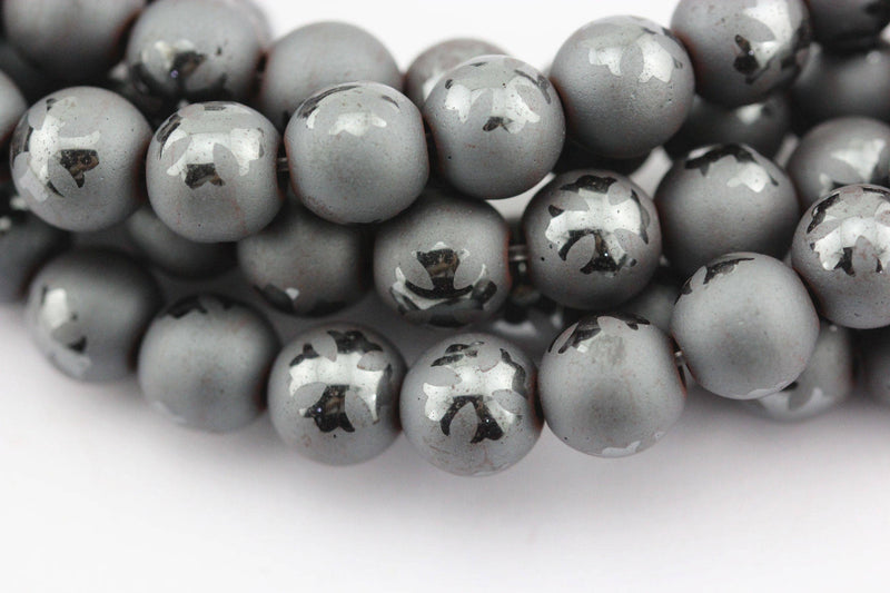 natural hematite cross shiny design matte round beads
