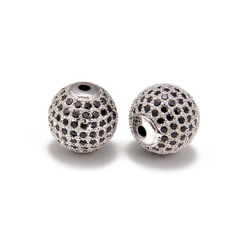silver plated micro pave black zircon ball charm