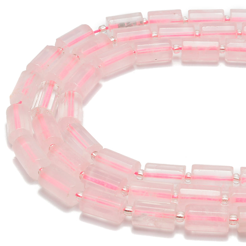 Rose Quartz Faceted Cylinder Beads Size 10x16mm 15.5'' Strand