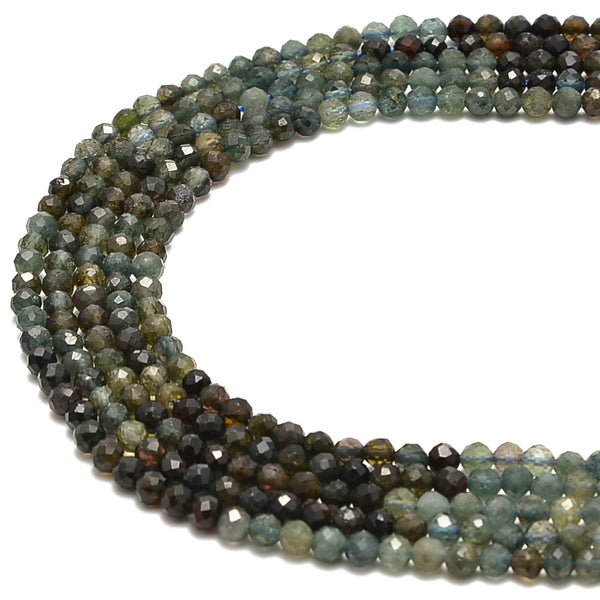 Green Black Gradient Tourmaline Faceted Round Beads Size 4mm 15.5" Strand