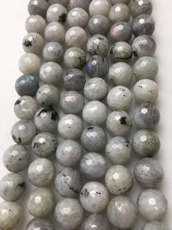 white labradorite faceted round beads 
