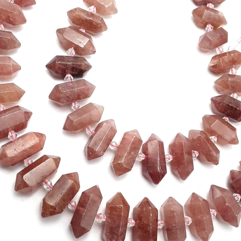 strawberry quartz graduated center drill faceted Points beads
