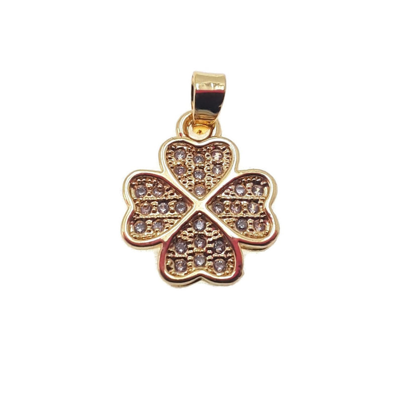 clover charm gold plated copper with micro pave clear zircon