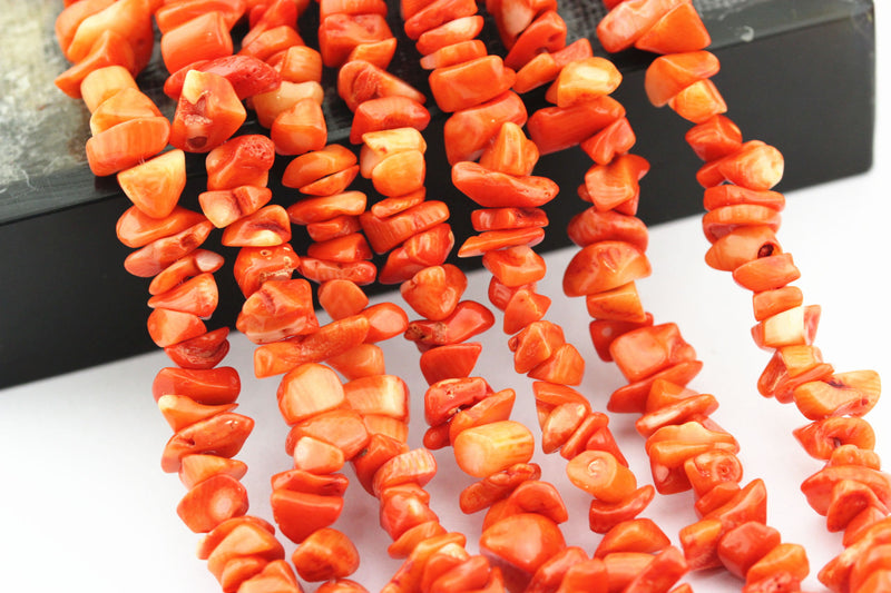 orange bamboo coral irregular nugget chips beads