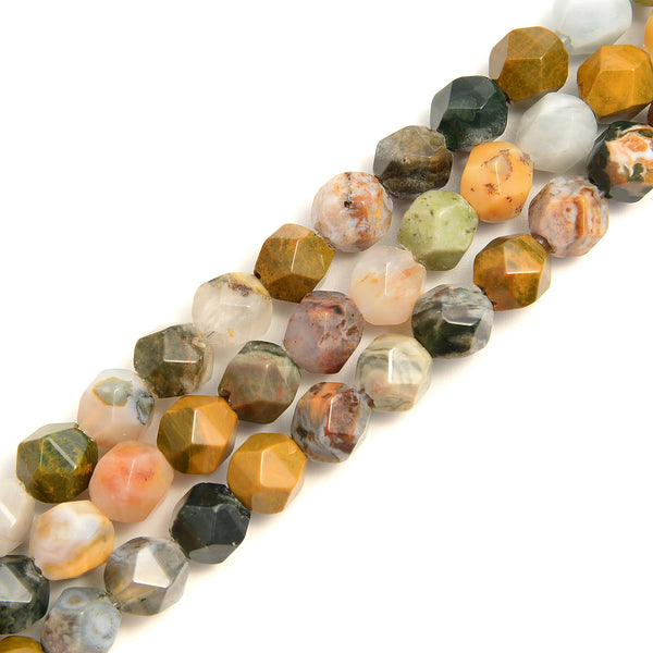 2.0mm Large Hole Ocean Jasper Faceted Star Cut Beads Size 8mm 8'' Strand