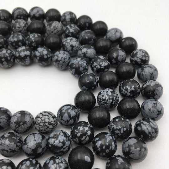 snowflake obsidian smooth round beads 