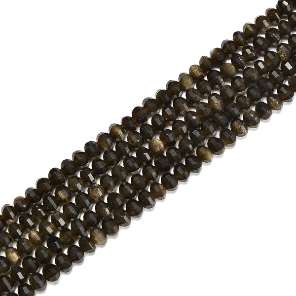 Natural Gold Sheen Obsidian Faceted Pumpkin Shape Beads Size 3x4mm 15.5'' Strand