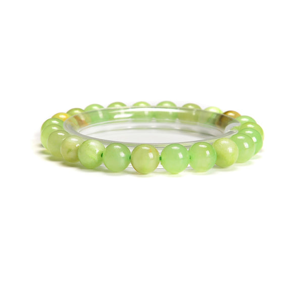 Green Floweer Jade Smooth Round Elastic Bracelet Size 4.5mm 8mm 7.5'' Length