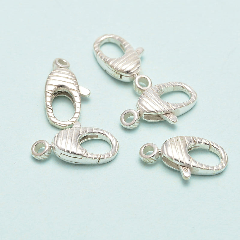 925 Sterling Silver Striped Lobster Clasp Size 8x14.5mm 2Pcs Per Bag