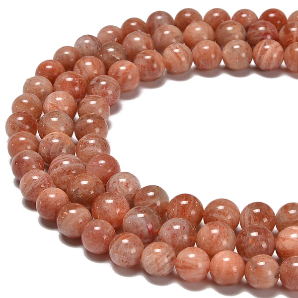 Grade A Natural Sunstone Lepidocrocite Smooth Round Size 6mm to 11mm 15.5'' Strd