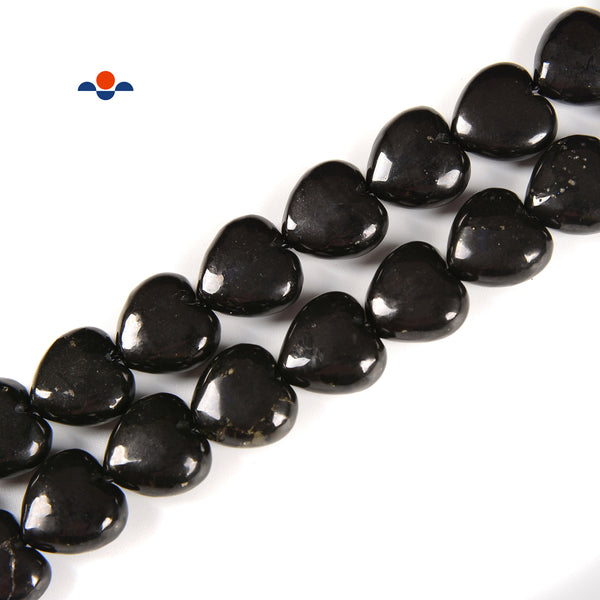 Natural Shungite Heart Shape Beads Size 12mm 8'' Strand