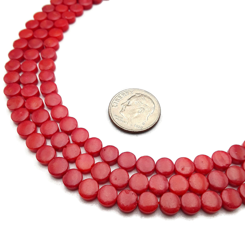Red Bamboo Coral Flat Coin Disc Beads Size 6mm 15.5" Strand