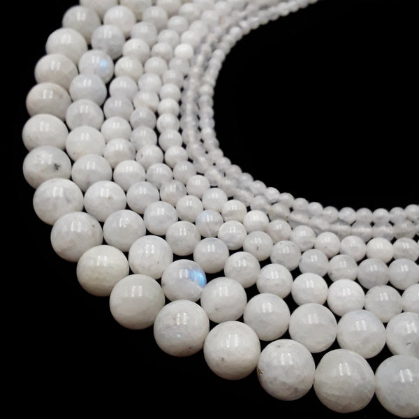 white rainbow moonstone smooth round beads