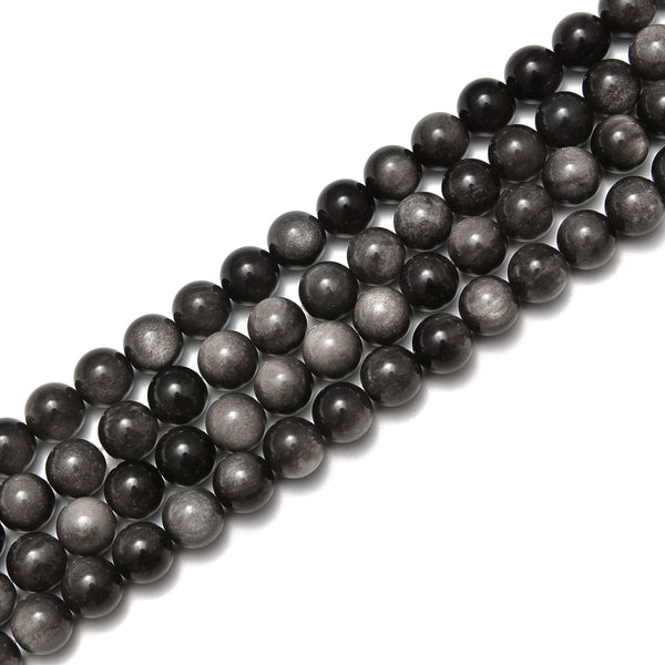 silver obsidian smooth round beads