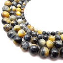 2.0mm Hole Golden Blue Tiger Eye Smooth Round Beads 6mm 8mm 10mm 15.5" Strand