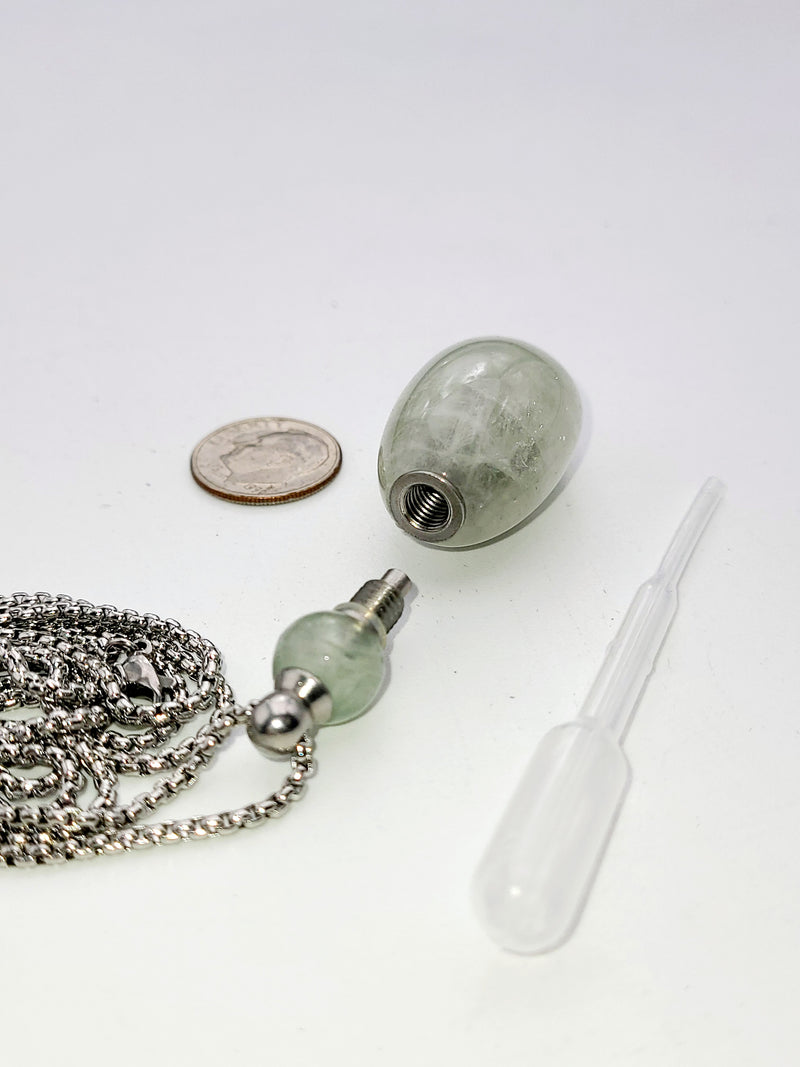 Green Fluorite Nugget Shape Perfume / Oil Bottle Necklace Size Approx 20x40mm
