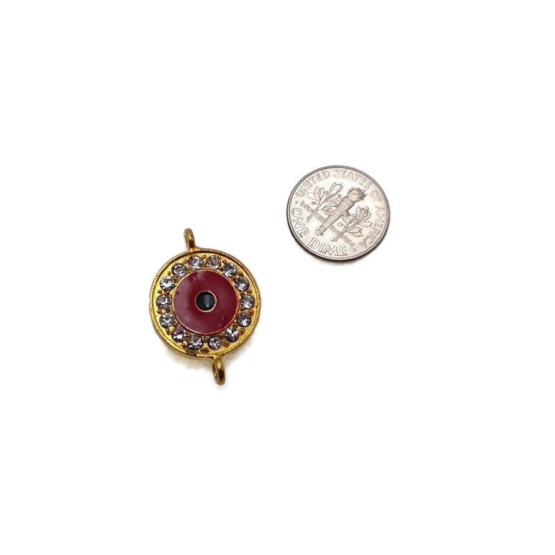 round evil eye charm gold silver plated copper with rhinestones 