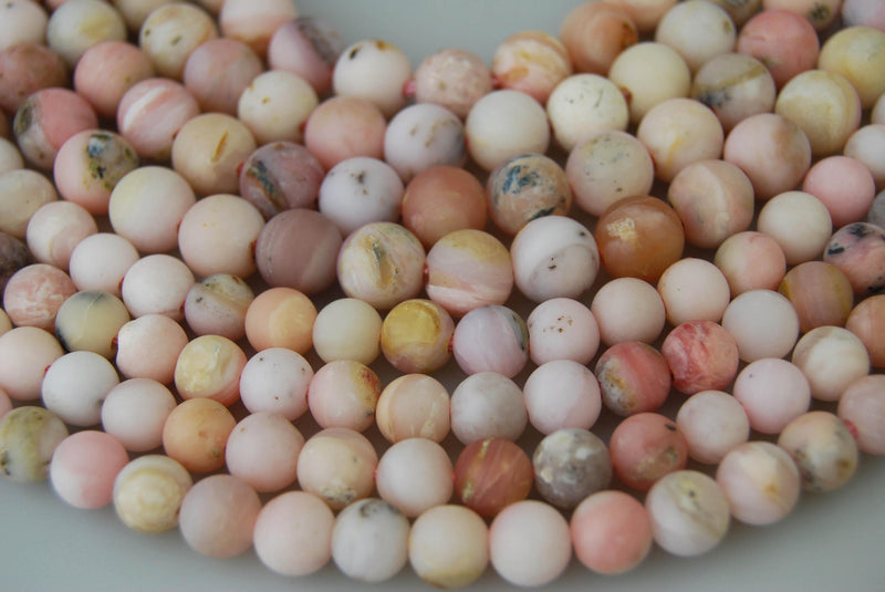 large hole pink opal matte round beads