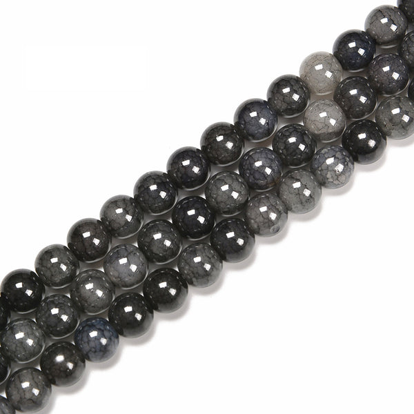 Black Color Crackle K9 Crystal Smooth Round Beads Size 6mm-10mm 15.5'' Strand