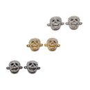 Alloy Silver/Gold Plated Rhinestone Skull Connector Charm 17x19mm Sold Per Pair