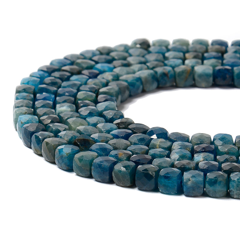 Natural Deep Blue Apatite Faceted Cube Beads Size 6mm 15.5'' Strand