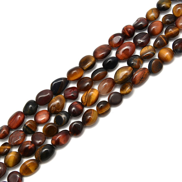 Multi Tiger's Eye Pebble Nugget Beads Size Approx 6x8mm 15.5'' Strand