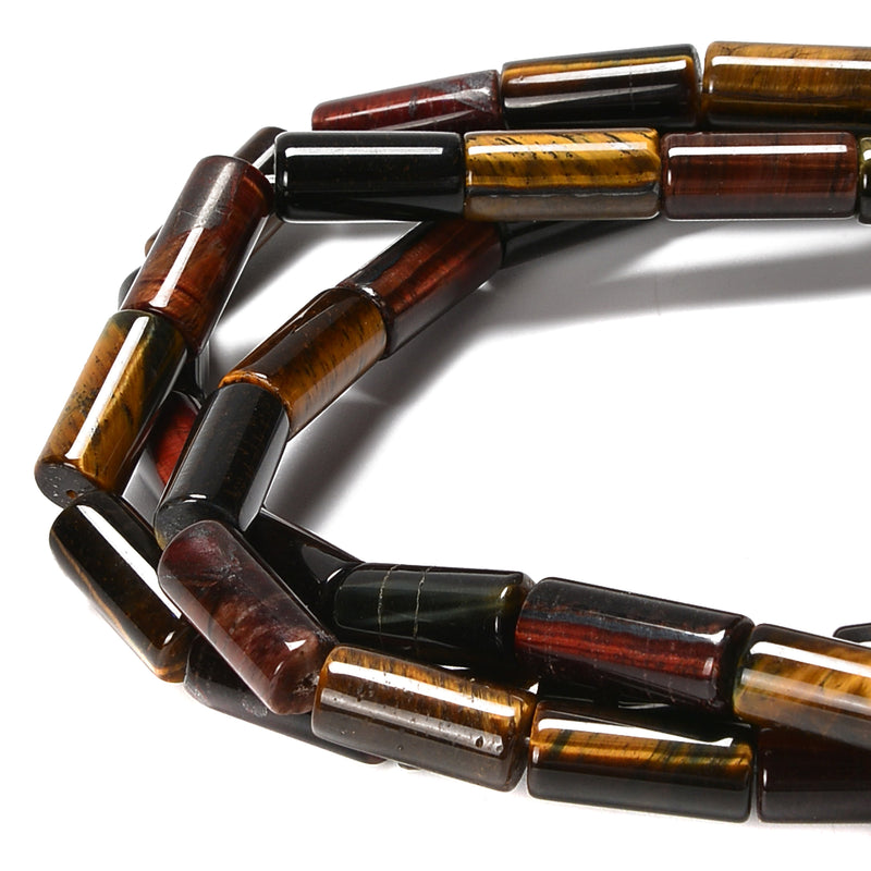 Multi-color Tiger Eye Cylinder Tube Beads Size 8x17mm 15.5'' Strand