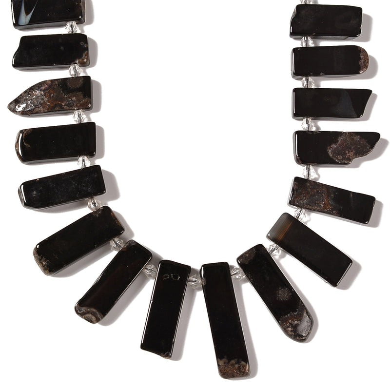 Black Agate Graduated Slab Slice Stick Points Beads 10x25mm-12x45mm 15.5'' Strand