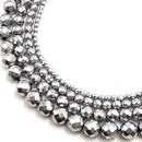 silver hematite faceted round beads