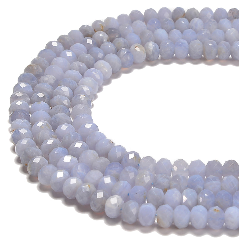 Natural Blue Lace Agate Faceted Rondelle Beads Size 4x6mm 5x7mm 15.5'' Strand