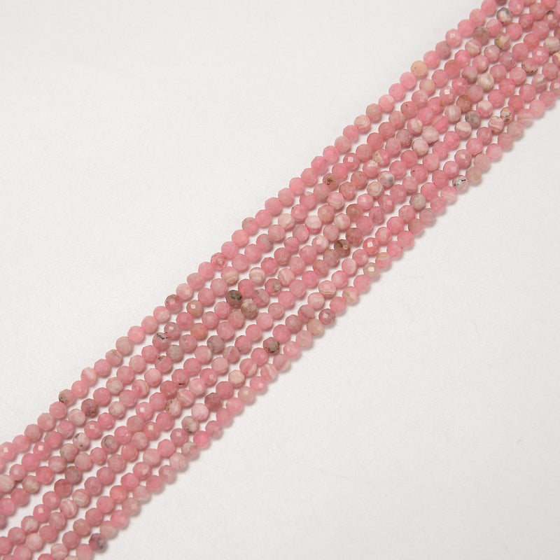 Natural Rhodochrosite Faceted Round Beads Size 2.5-3mm 15.5'' Strand
