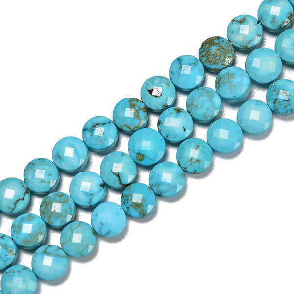 Blue Turquoise Faceted Coin Beads Size 6mm 8mm 15.5'' Strand